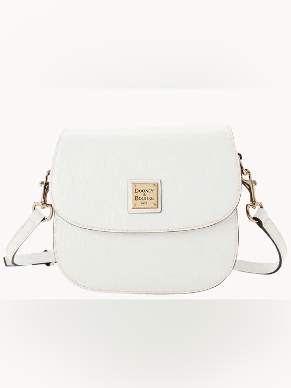 Dooney & Bourke White Crossbody Saddle Bag with Gold Plaque NWT